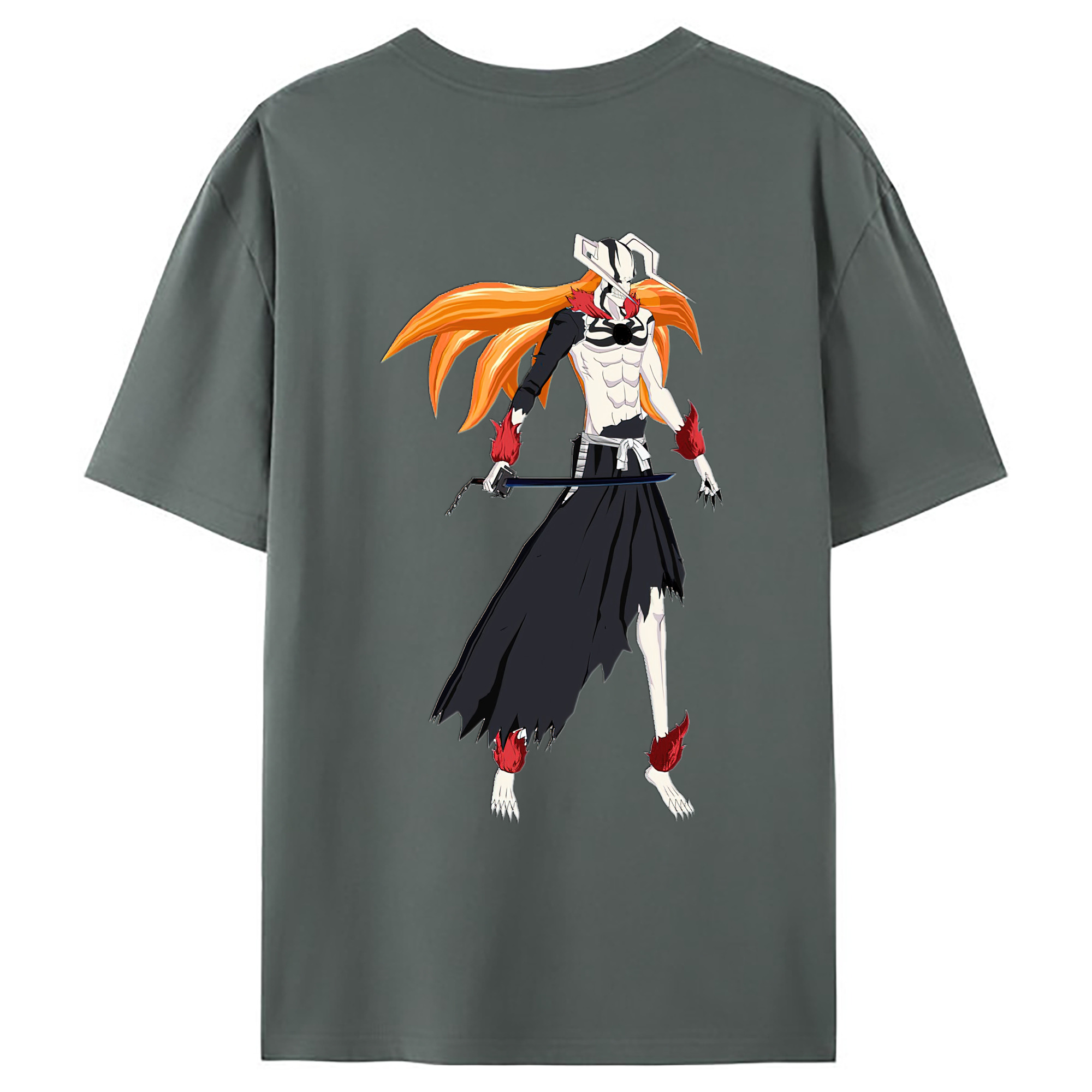 （画像用） ブリーチ 黒崎一護（くろさき いちご）BLEACH Kurosaki Ichigo 綿100％ メンズ半袖Tシャツ（バックプリント） 通気性